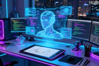 AI workplace showing advanced artificial intelligence tools and interfaces