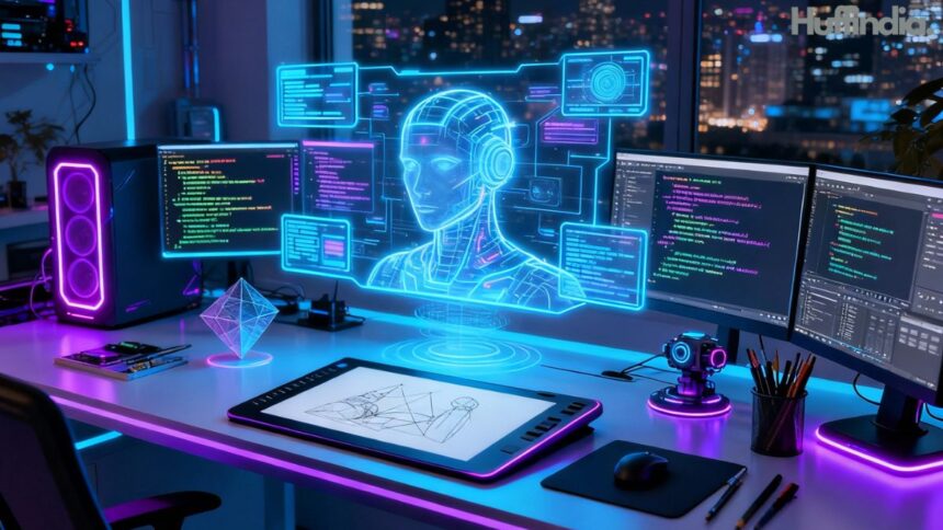 AI workplace showing advanced artificial intelligence tools and interfaces
