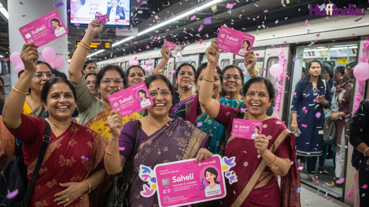 Delhi women celebrating metro dreams becoming reality with Saheli smart cards
