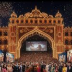 Festive Bollywood Diwali cinema premiere scene