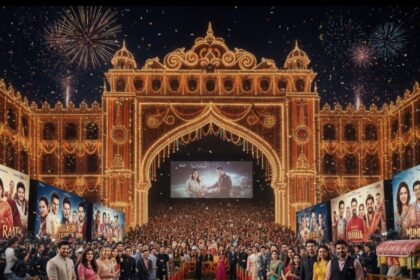 Festive Bollywood Diwali cinema premiere scene
