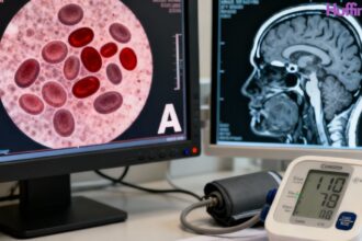 Medical visualization showing blood type and stroke risk connection