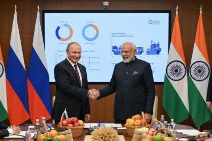 Putin-Modi friendship symbolizing Russia-India trade cooperation and diplomatic ties