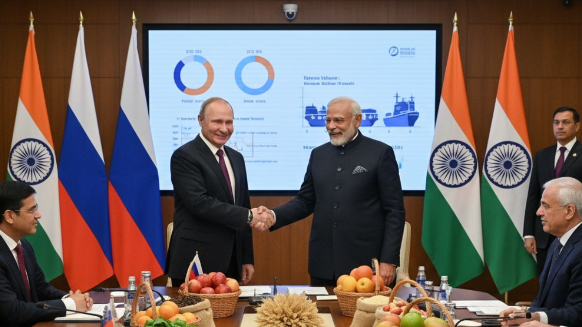 Putin-Modi friendship symbolizing Russia-India trade cooperation and diplomatic ties