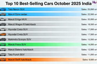 top 10 selling cars in October 2025